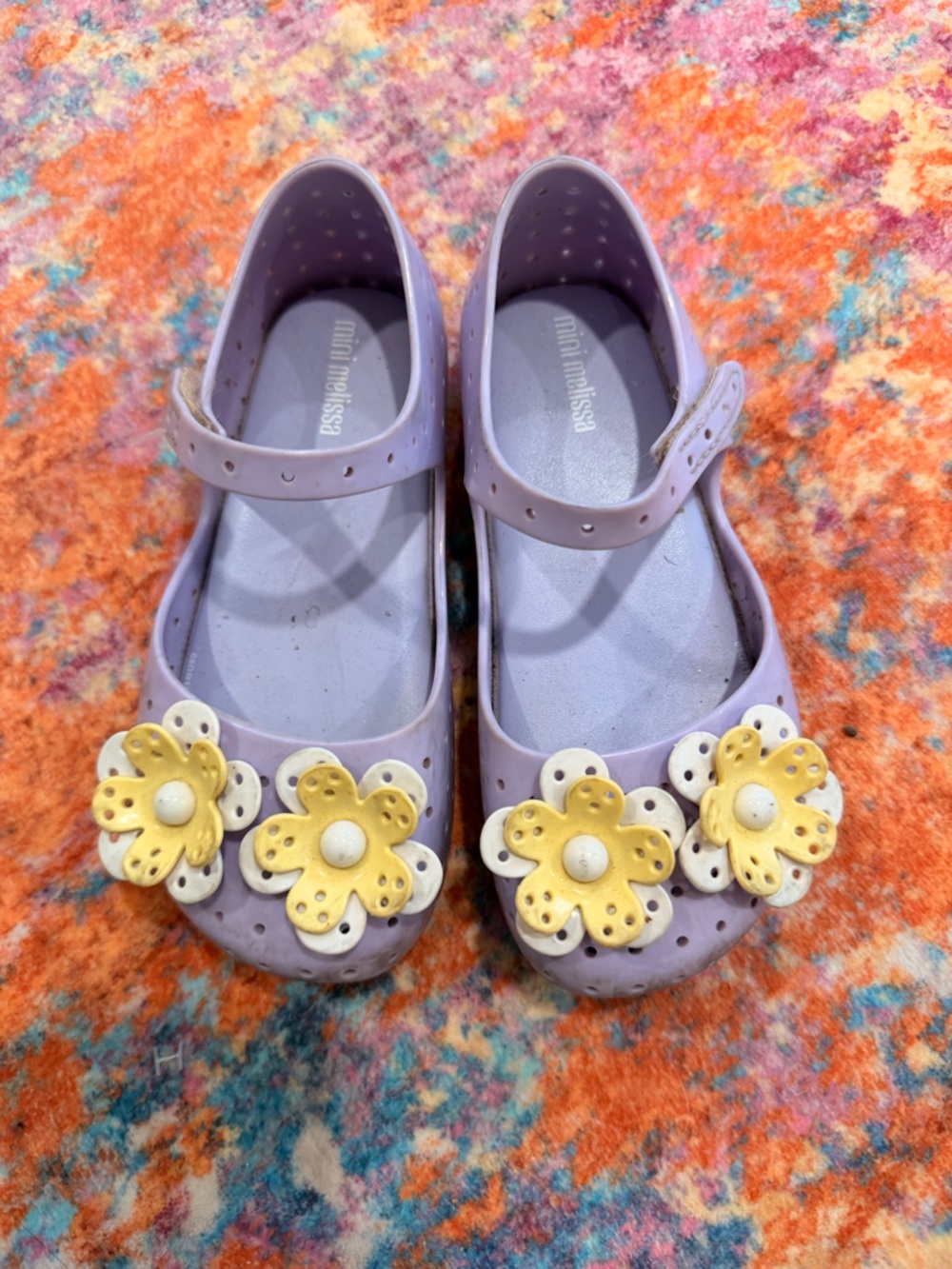 Mini Melissa Lavender Mary Jane Sandals with Yellow Flower Accents